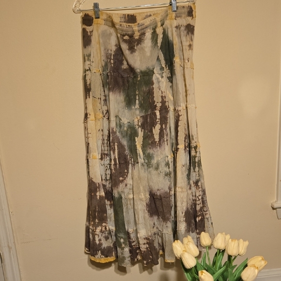Cato Green Brown Tiered Midi Skirt A-Line - Picture 3 of 7